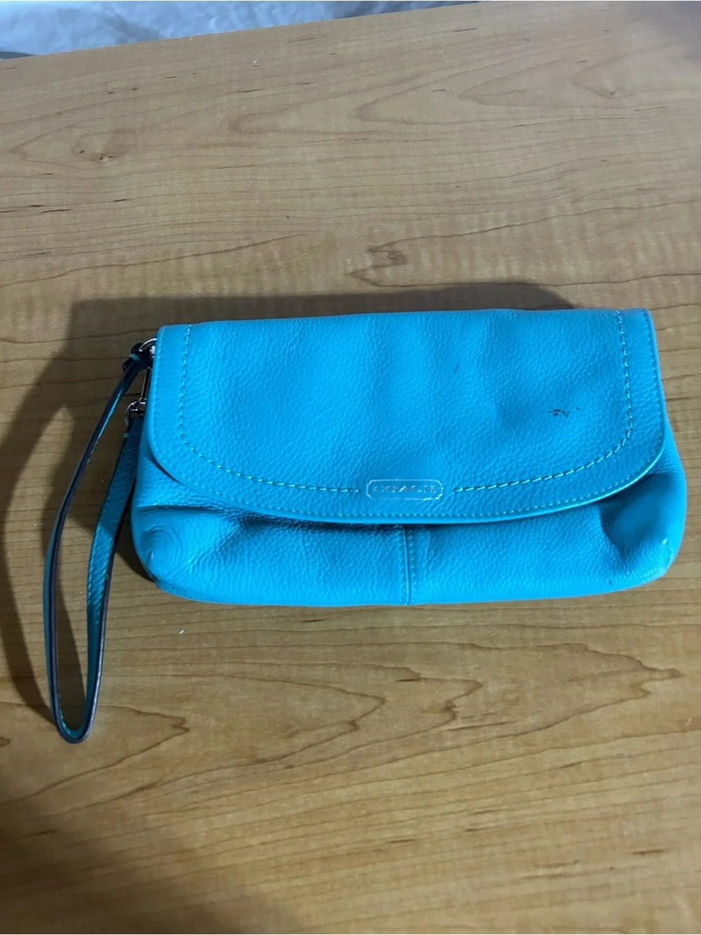 Coach Turquoise Pebbled Leather Wristlet